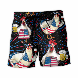 Chicken Independence Day Beer Style - Beach Short - Owl Ohh - Owl Ohh