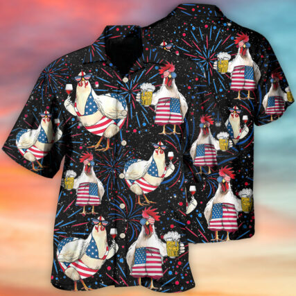 Chicken Independence Day Beer Style - Hawaiian Shirt - Owl Ohh - Owl Ohh