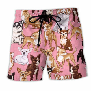 Chihuahua Dog Pink Basic Background - Beach Short - Owl Ohh - Owl Ohh