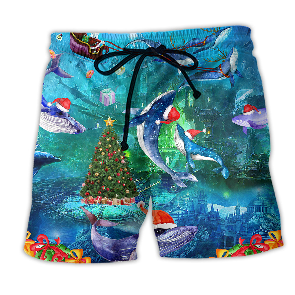 Chirstmas Whales Under The Sea - Beach Short - Owl Ohh - Owl Ohh