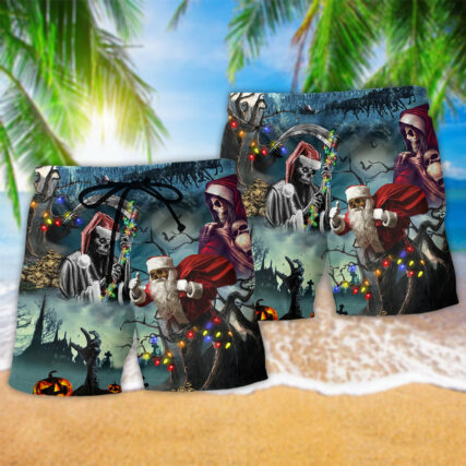 Chistmas Santa Claus Skull - Beach Short - Owl Ohh - Owl Ohh