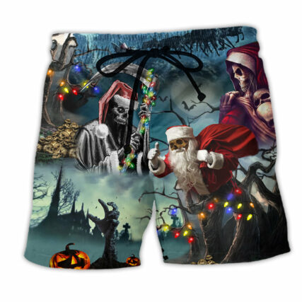 Chistmas Santa Claus Skull - Beach Short - Owl Ohh - Owl Ohh