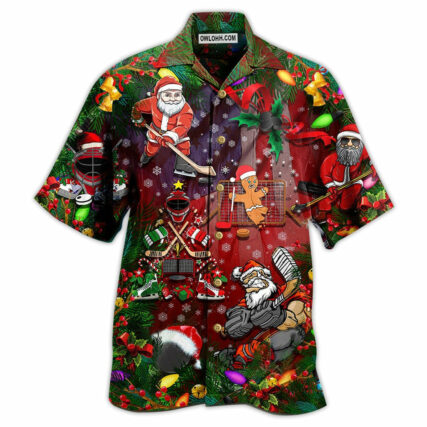 Christmas Come On Play Hockey With Santa Claus And Reindeer So Nice - Hawaiian Shirt - Owl Ohh - Owl Ohh