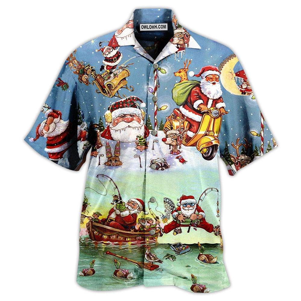 Christmas Cute Santa Claus Go Fishing - Hawaiian Shirt - Owl Ohh - Owl Ohh
