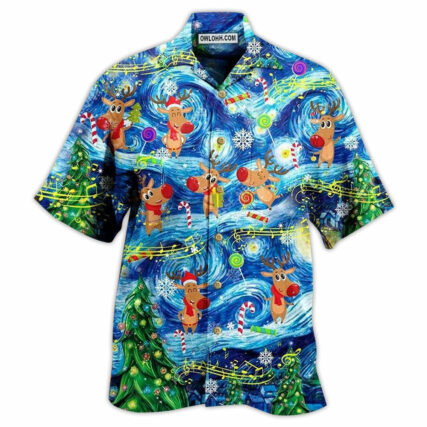 Christmas Dancing Reindeers Happy With Tornado - Hawaiian Shirt - Owl Ohh - Owl Ohh