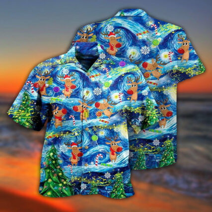Christmas Dancing Reindeers Happy With Tornado - Hawaiian Shirt - Owl Ohh - Owl Ohh