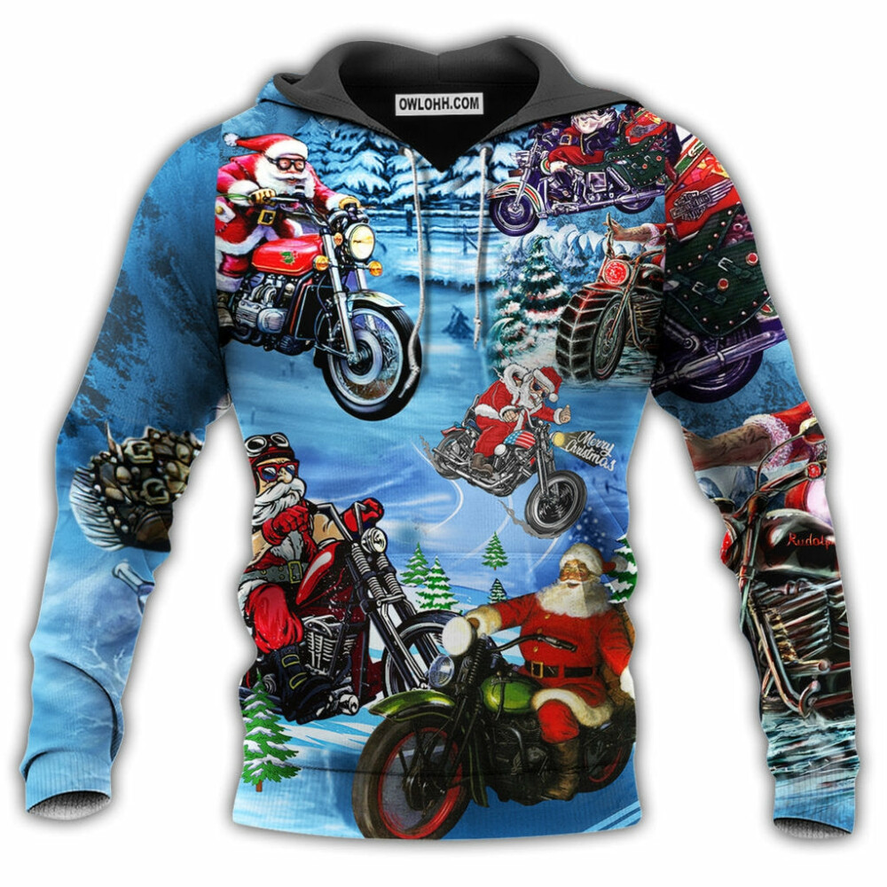 Christmas Driving With Santa Claus With Colorful - Hoodie - Owl Ohh - Owl Ohh