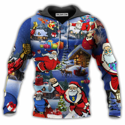 Christmas Flying Super Santa With Dark Blue Style - Hoodie - Owl Ohh - Owl Ohh