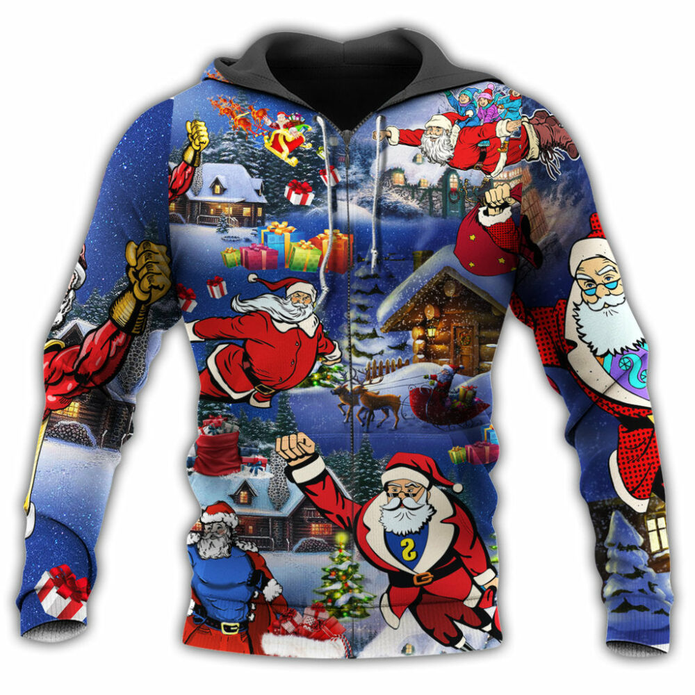 Christmas Flying Super Santa With Dark Blue Style - Hoodie - Owl Ohh - Owl Ohh