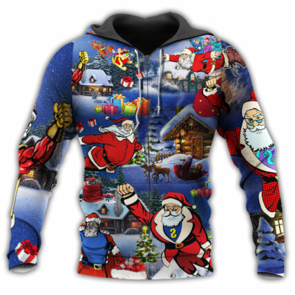 Christmas Flying Super Santa With Dark Blue Style - Hoodie - Owl Ohh - Owl Ohh