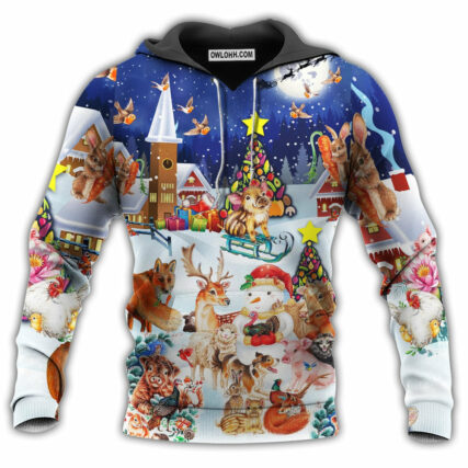 Christmas Happy Animals In The Nice Night - Hoodie - Owl Ohh - Owl Ohh