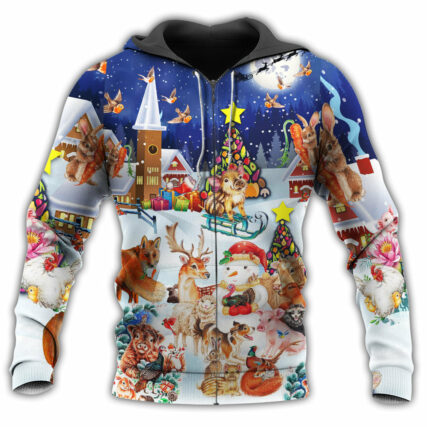 Christmas Happy Animals In The Nice Night - Hoodie - Owl Ohh - Owl Ohh