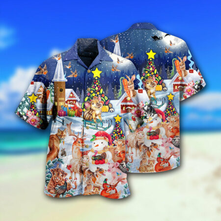 Christmas Happy Animals In Night - Hawaiian Shirt - Owl Ohh - Owl Ohh