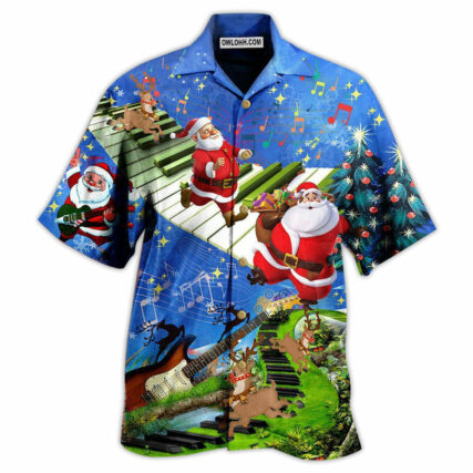 Christmas Jumping On Musical Instrument In Blue - Hawaiian Shirt - Owl Ohh - Owl Ohh