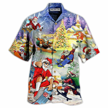 Christmas Santa Jumps On Skateboard - Hawaiian Shirt - Owl Ohh - Owl Ohh
