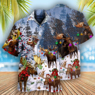 Christmas Merry Christ Moose - Hawaiian Shirt - Owl Ohh - Owl Ohh