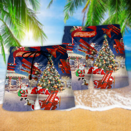 Christmas No Reindeer Any More Santa Loves Airplane - Beach Short - Owl Ohh - Owl Ohh