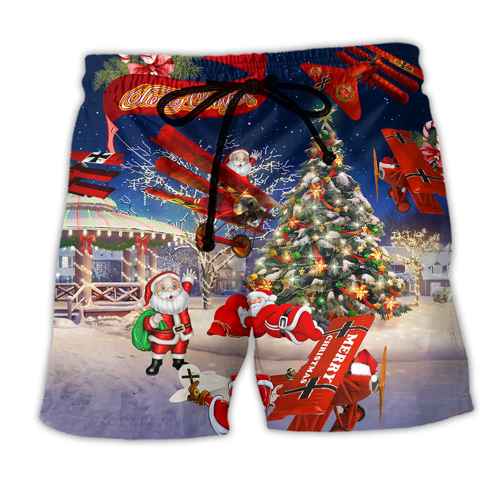Christmas No Reindeer Any More Santa Loves Airplane - Beach Short - Owl Ohh - Owl Ohh