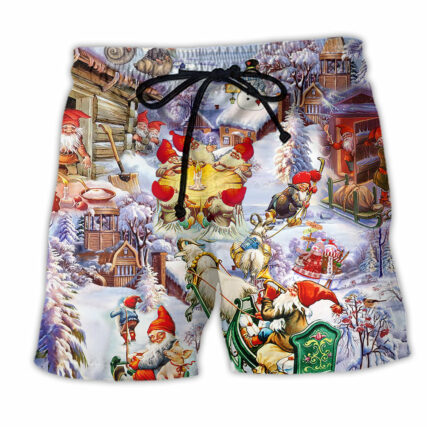 Christmas Oh Santa Claus Gnomes Snow - Beach Short - Owl Ohh - Owl Ohh