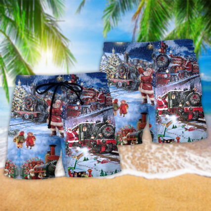 Christmas Santa And Train Happiness - Beach Short - Owl Ohh - Owl Ohh