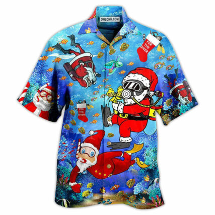 Christmas Santa Claus Dives In Blue - Hawaiian Shirt - Owl Ohh - Owl Ohh