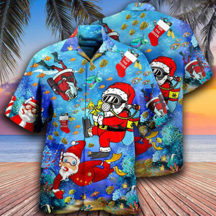 Christmas Santa Claus Dives In Blue - Hawaiian Shirt - Owl Ohh - Owl Ohh