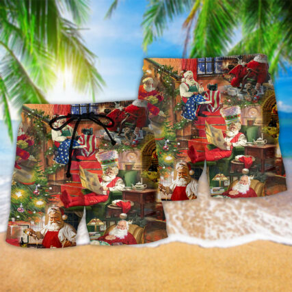 Christmas Santa Claus In Daily Life - Beach Short - Owl Ohh - Owl Ohh