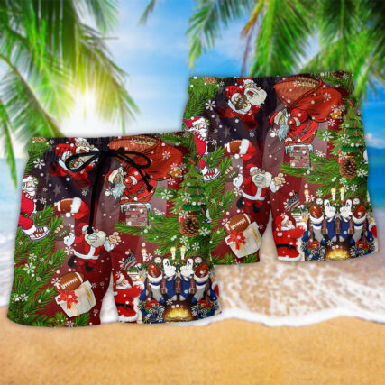 Christmas Santa Claus Is Big Fan Of American Football - Beach Short - Owl Ohh - Owl Ohh