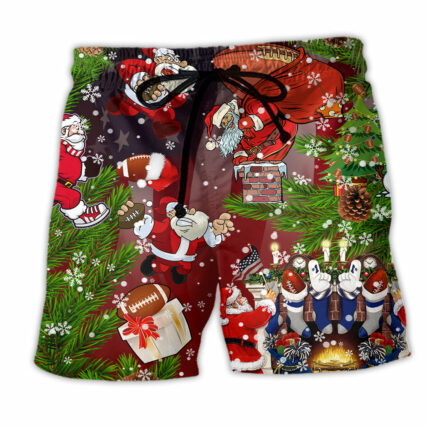 Christmas Santa Claus Is Big Fan Of American Football - Beach Short - Owl Ohh - Owl Ohh