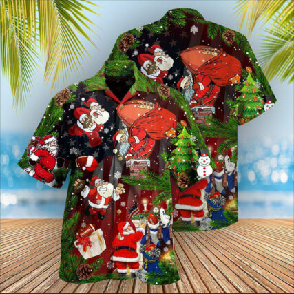 Christmas Santa Claus Is Big Fan Of American Football - Hawaiian Shirt - Owl Ohh - Owl Ohh