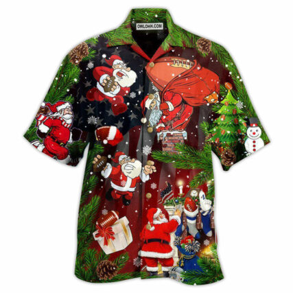 Christmas Santa Claus Is Big Fan Of American Football - Hawaiian Shirt - Owl Ohh - Owl Ohh