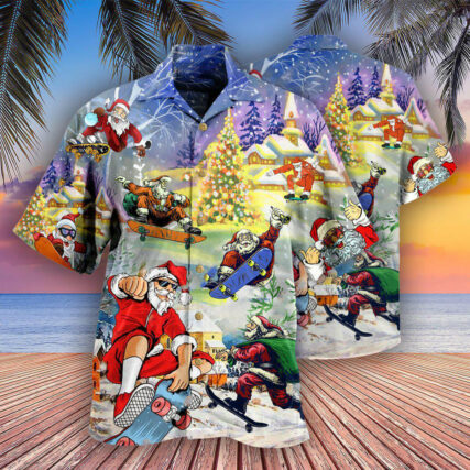 Christmas Santa Jumps On Skateboard - Hawaiian Shirt - Owl Ohh - Owl Ohh