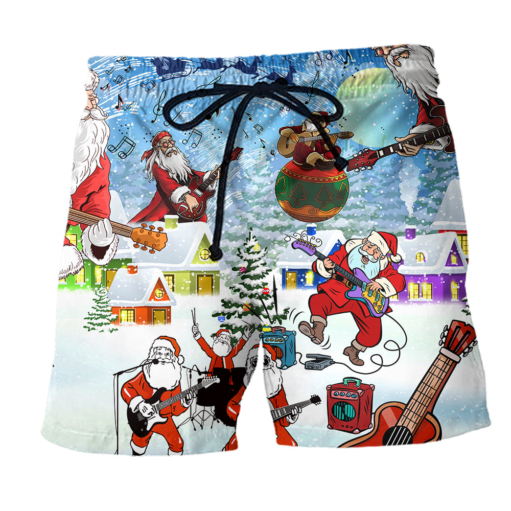 Christmas Santa Loves Music And Guitar - Beach Short - Owl Ohh - Owl Ohh