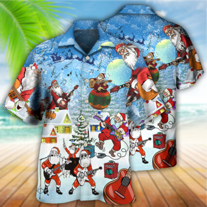 Christmas Santa Loves Music And Guitar - Hawaiian Shirt - Owl Ohh - Owl Ohh