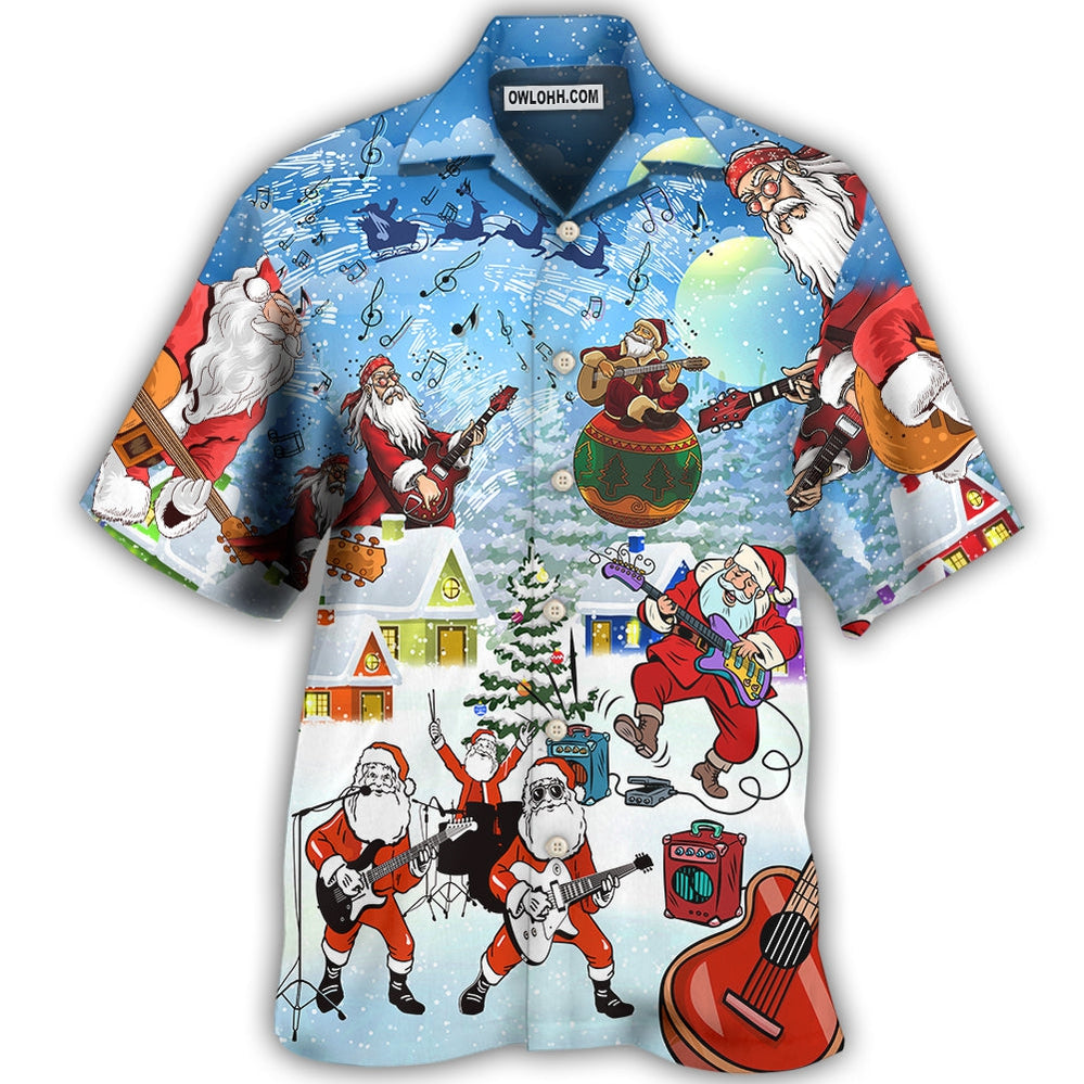 Christmas Santa Loves Music And Guitar - Hawaiian Shirt - Owl Ohh - Owl Ohh