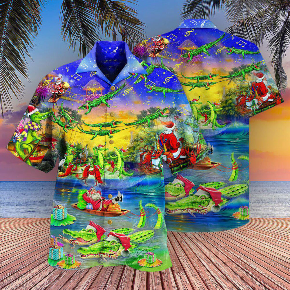 Christmas Santa Riding Alligator Christmas - Hawaiian Shirt - Owl Ohh - Owl Ohh