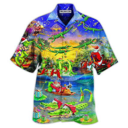 Christmas Santa Riding Alligator Christmas - Hawaiian Shirt - Owl Ohh - Owl Ohh