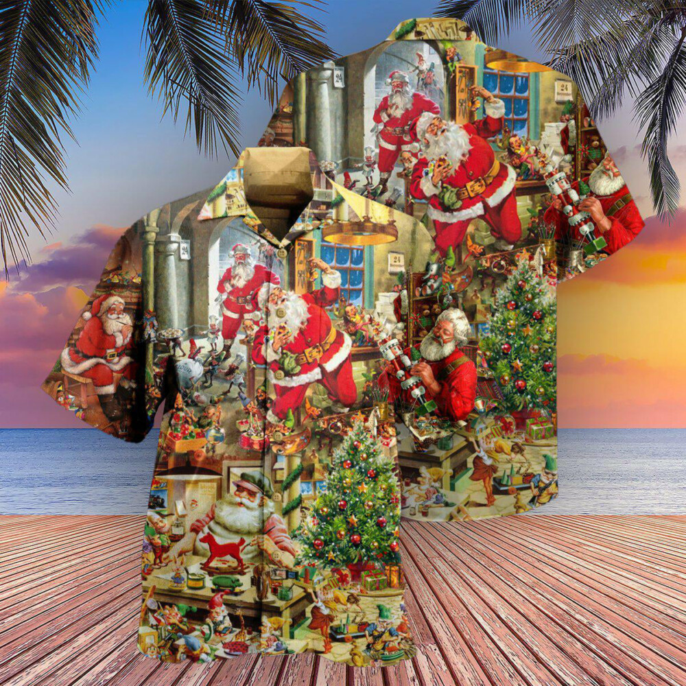 Christmas Santa's Toy Workshop Christmas Night - Hawaiian Shirt - Owl Ohh - Owl Ohh