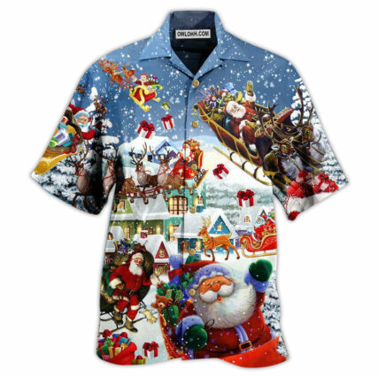 Christmas Say Hi From Santa's Sleigh Snow - Hawaiian Shirt - Owl Ohh - Owl Ohh