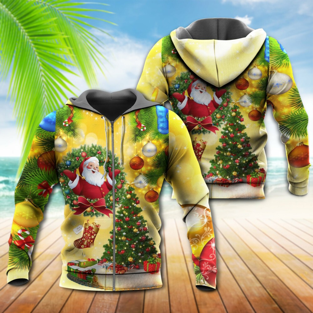 Christmas Tree Yellow Santa - Hoodie - Owl Ohh - Owl Ohh