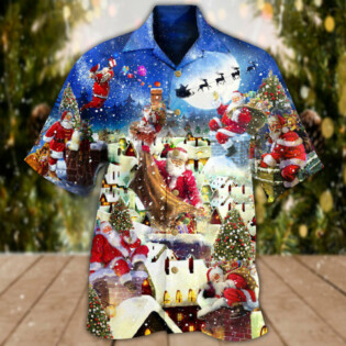 Christmas Up On Rooftop Santa's Busiest Night With Reindeer - Hawaiian Shirt - Owl Ohh - Owl Ohh