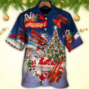 Christmas No Reindeer Any More Santa Loves Airplane In Blue - Hawaiian Shirt - Owl Ohh - Owl Ohh