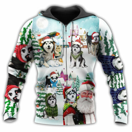 Husky Christmas Dog Happy - Hoodie - Owl Ohh - Owl Ohh