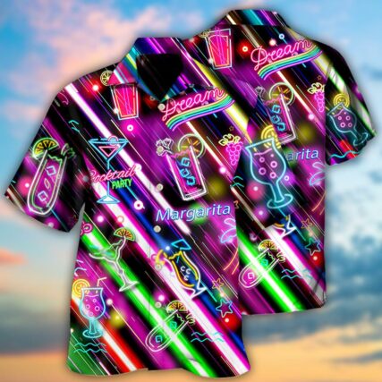 Cocktail Margarita Happy Hour Stunning Neon Style - Hawaiian Shirt - Owl Ohh - Owl Ohh