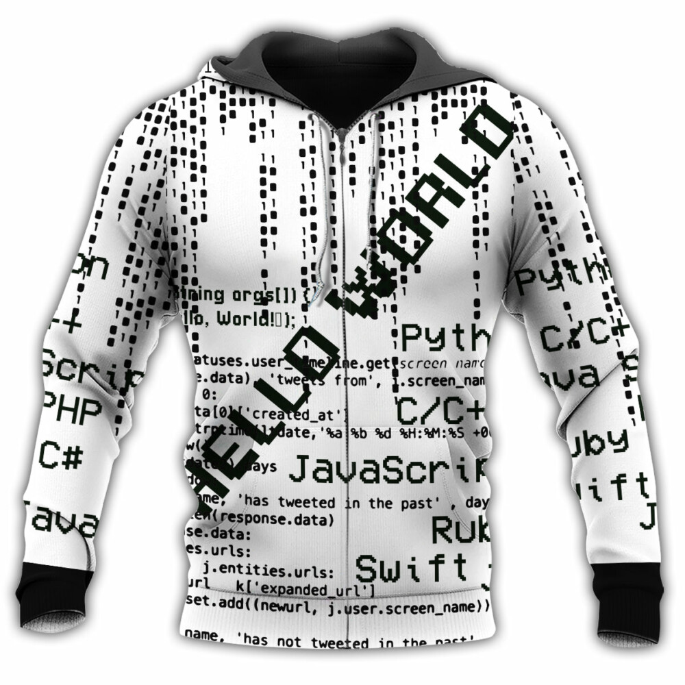 Coder Hello World Black And White Style - Hoodie - Owl Ohh - Owl Ohh