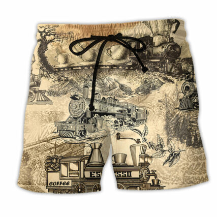 Coffee A Cup Of Coffee On The Train Retro - Beach Short - Owl Ohh - Owl Ohh