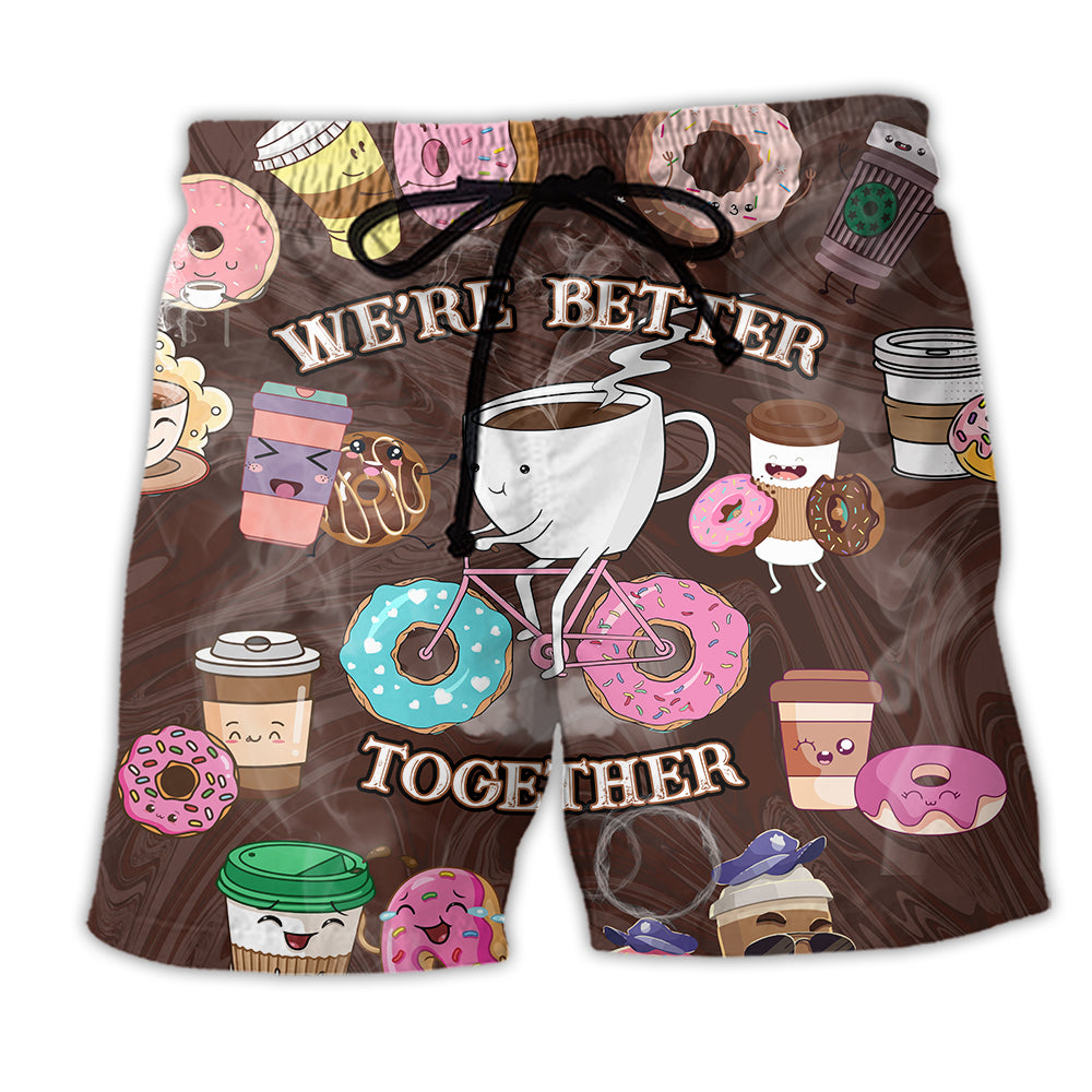 Coffee We're Better Together Donuts And Coffee Sweet - Beach Short - Owl Ohh - Owl Ohh