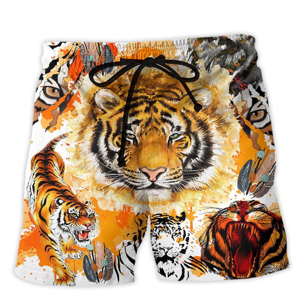 Tiger Colorful Painting Cool - Beach Short - Owl Ohh - Owl Ohh
