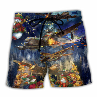 Combat Aircrafts Merry Christmas Awesome - Beach Short - Owl Ohh - Owl Ohh