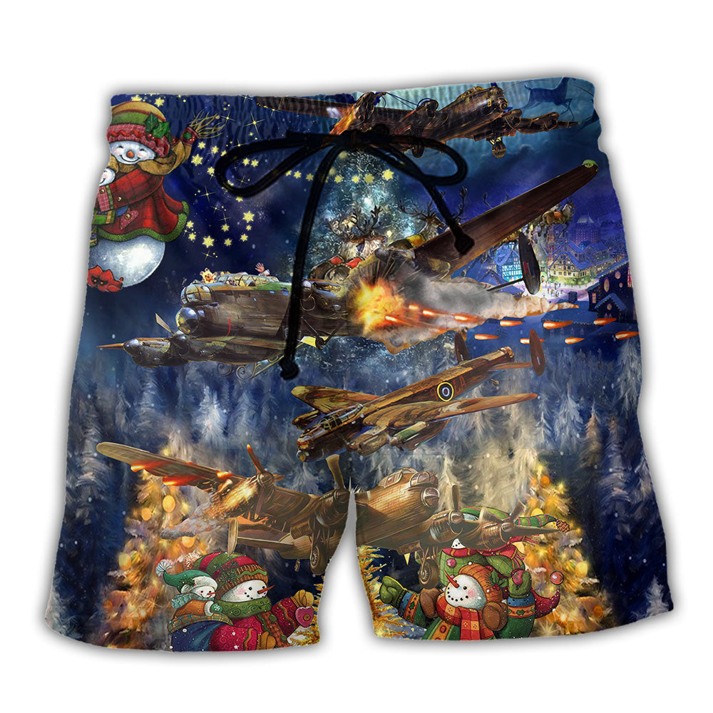 Combat Aircrafts Merry Christmas Awesome - Beach Short - Owl Ohh - Owl Ohh